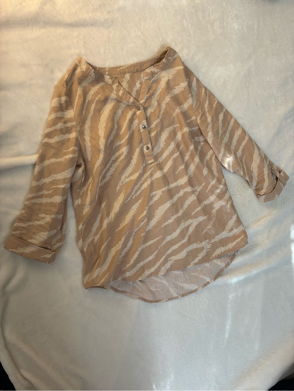 Light Beige Linen Blend Top with Subtle Zebra Stripe